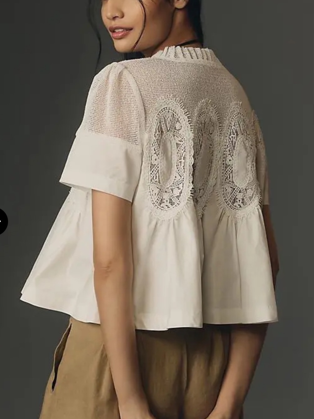 NWOT Anthropologie By En Elly The Iris Short-Sleeve Lace Poplin Blouse White M